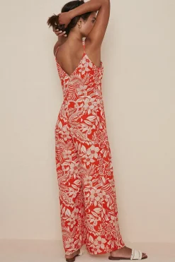 Sale Oasis Tropical V Neck Jumpsuit Coral