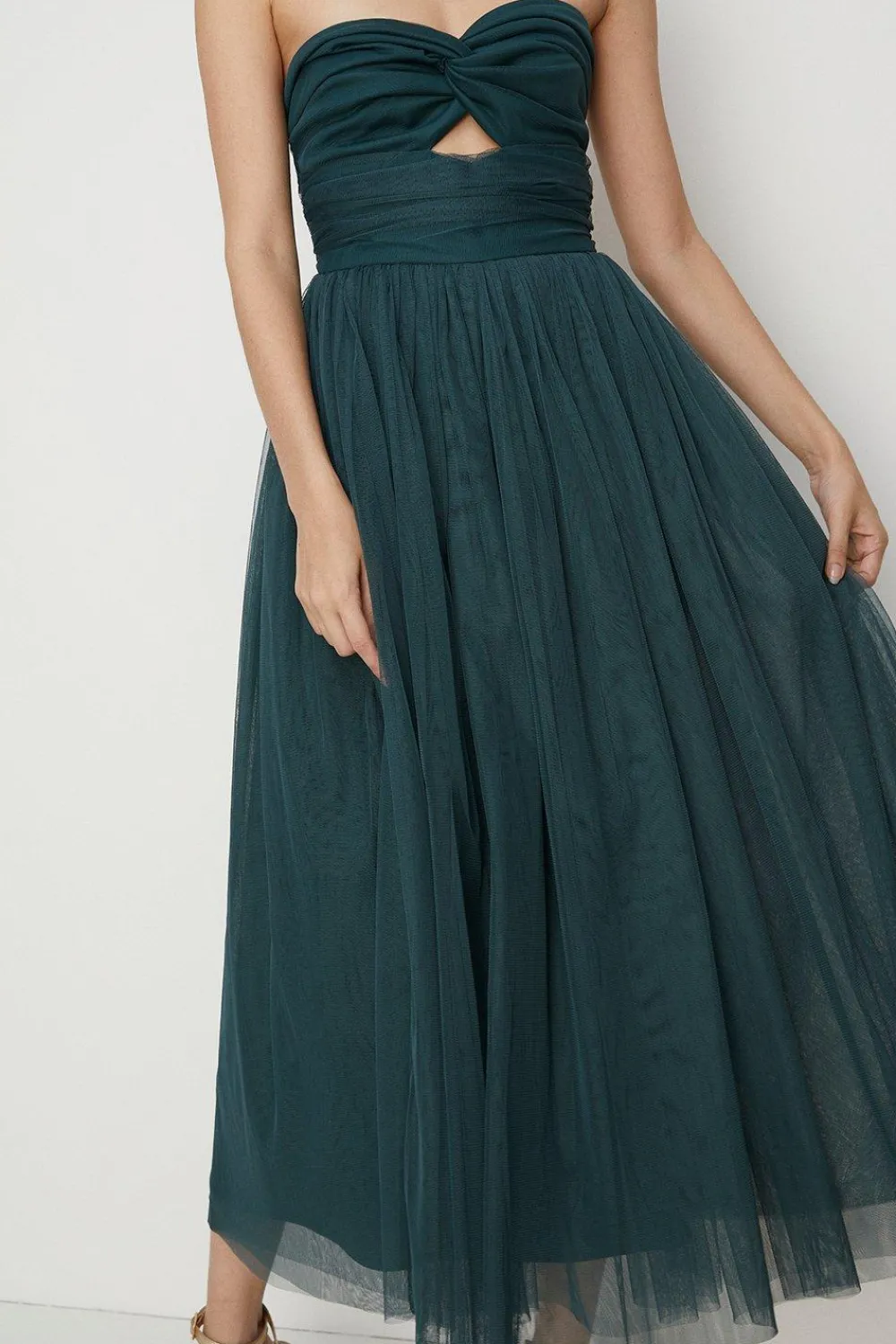 Online Oasis Tuille Twist Front Cut Out Midi Dress Green