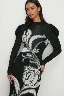 Outlet Oasis Tulip Jacquard Back Detail Maxi Dress Black
