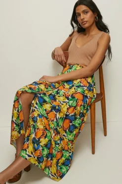 Best Oasis Tulip Printed Button Through Midi Skirt Multi
