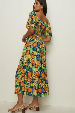 Best Oasis Tulip Printed Square Neck Midi Dress Multi