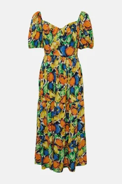 Best Oasis Tulip Printed Square Neck Midi Dress Multi