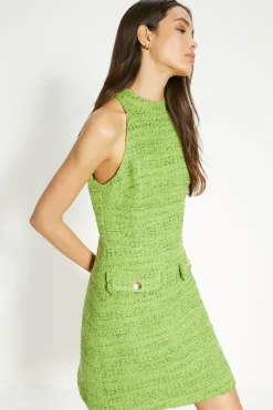 Outlet Oasis Tweed Fringe Pocket Detail Mini Dress Green
