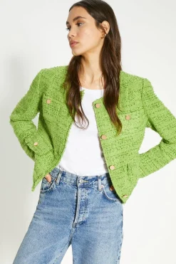 Online Oasis Tweed Fringe Pocket Detail Blazer Green