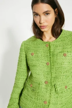 Online Oasis Tweed Fringe Pocket Detail Blazer Green