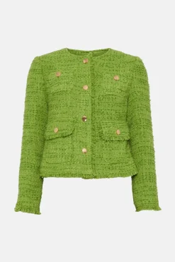 Online Oasis Tweed Fringe Pocket Detail Blazer Green