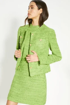 Outlet Oasis Tweed Fringe Pocket Detail Mini Dress Green