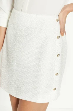 Hot Oasis Tweed Side Button Detail Mini Skirt White