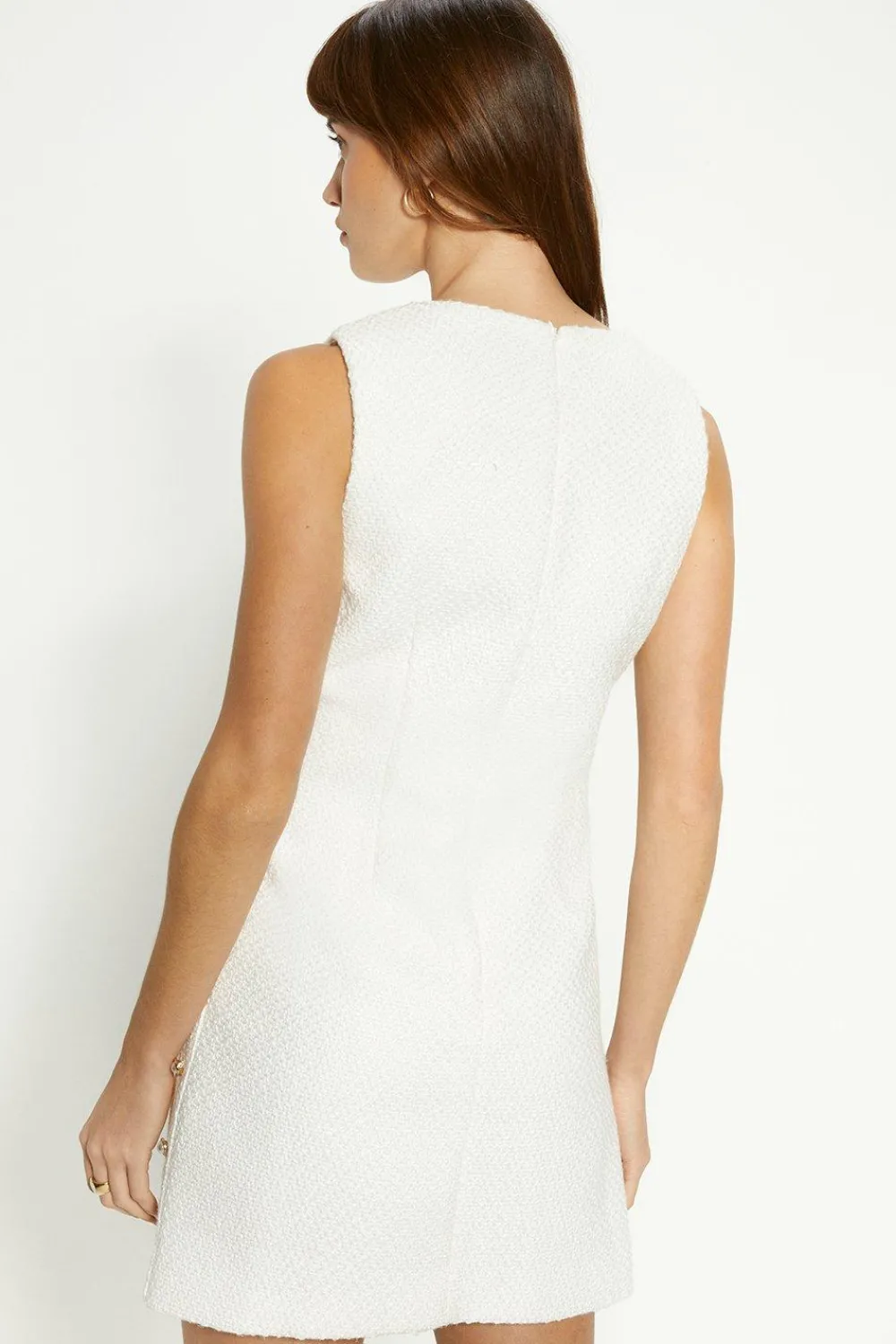 Fashion Oasis Tweed Side Button Detail Shift Dress White