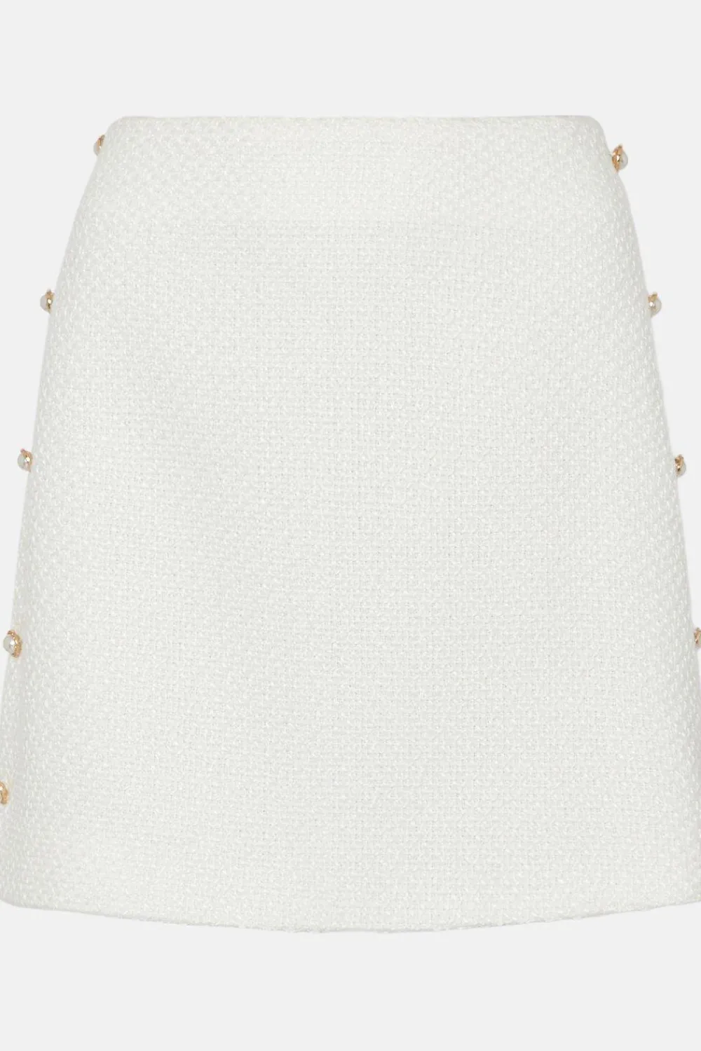 Hot Oasis Tweed Side Button Detail Mini Skirt White