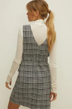 New Oasis Tweed V Neck Patch Pocket Mini Dress Multi