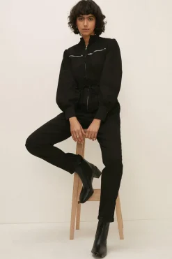 Best Oasis Twill Zip Through Jumpsuit Black