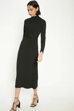 Best Oasis Twist Detail Funnel Neck Scuba Crepe Midi Dress Black