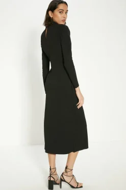 Best Oasis Twist Detail Funnel Neck Scuba Crepe Midi Dress Black