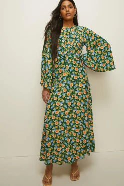 Fashion Oasis Twist Drape Front Garden Printed Midi Floral