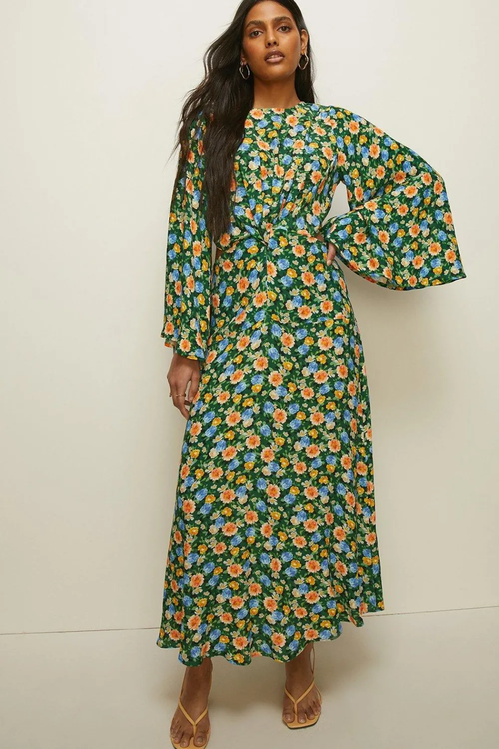 Fashion Oasis Twist Drape Front Garden Printed Midi Floral