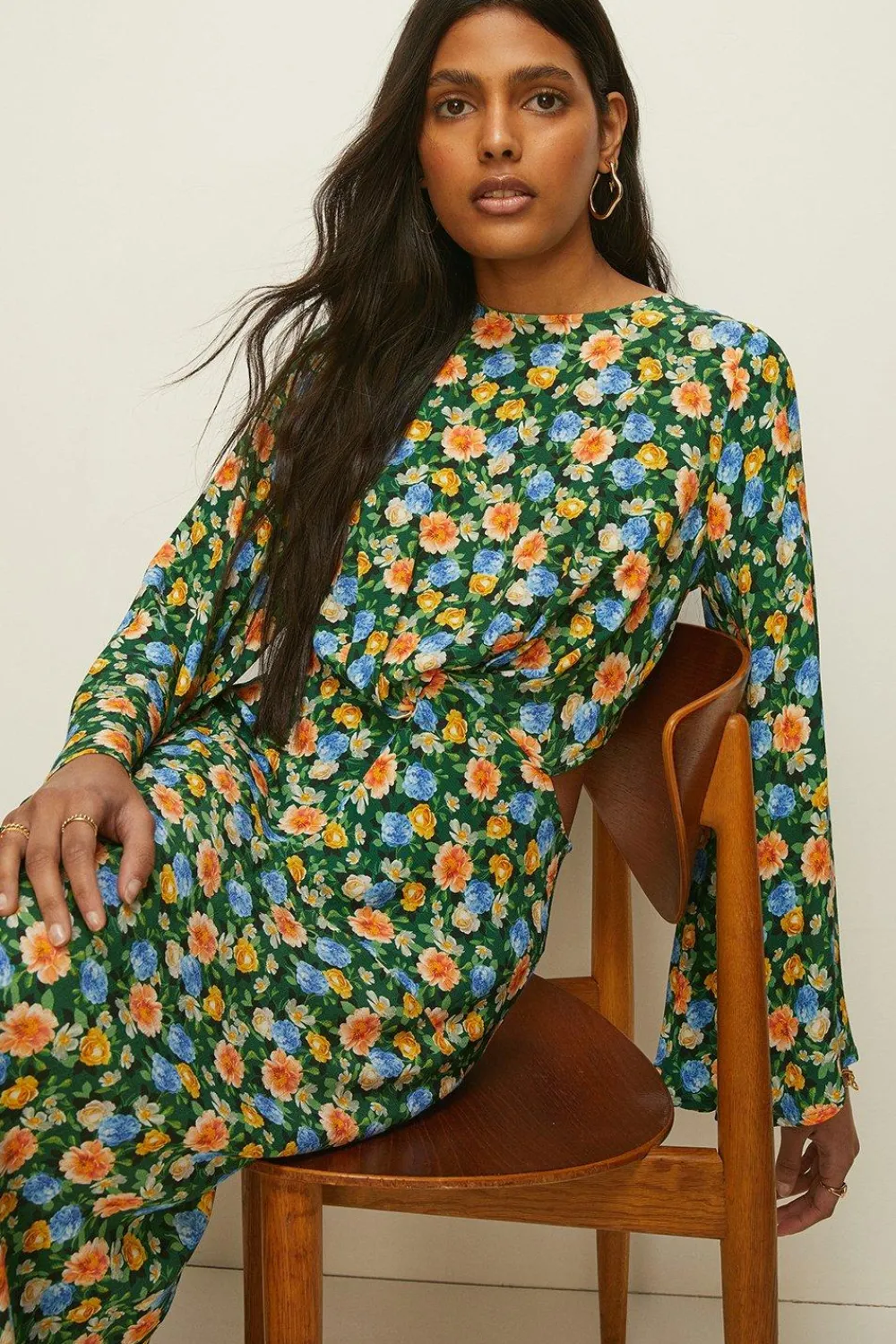 Fashion Oasis Twist Drape Front Garden Printed Midi Floral