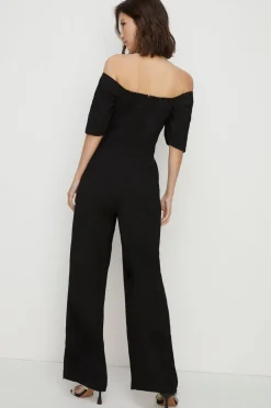 Online Oasis Twist Front Bardot Crepe Jumpsuit Black