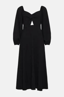 Fashion Oasis Twist Front Bardot Crepe Midi Dress Black