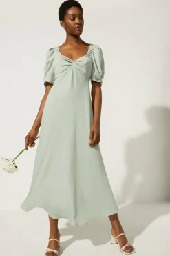 Fashion Oasis Twist Front Bias Cut Maxi Dress Sage