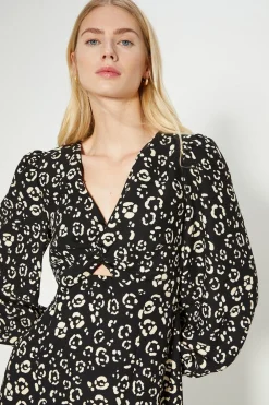 Hot Oasis Twist Front Crepe Midi Dress Animal