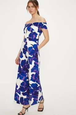 Discount Oasis Twist Front Floral Crepe Jumpsuit Ivory
