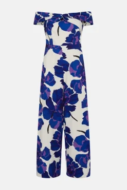 Discount Oasis Twist Front Floral Crepe Jumpsuit Ivory
