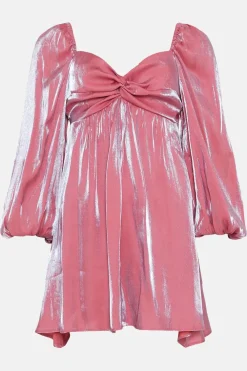 Fashion Oasis Twist Front Shimmer Skater Dress Pink