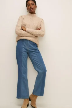 Sale Oasis Two Tone Flared Jean Dark Blue