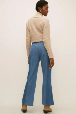 Sale Oasis Two Tone Flared Jean Dark Blue