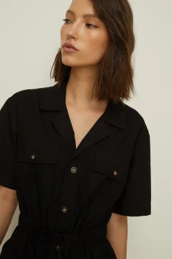 Hot Oasis Utility Button Through Dress Black