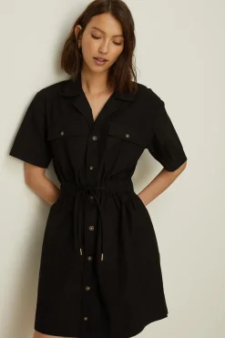 Hot Oasis Utility Button Through Dress Black