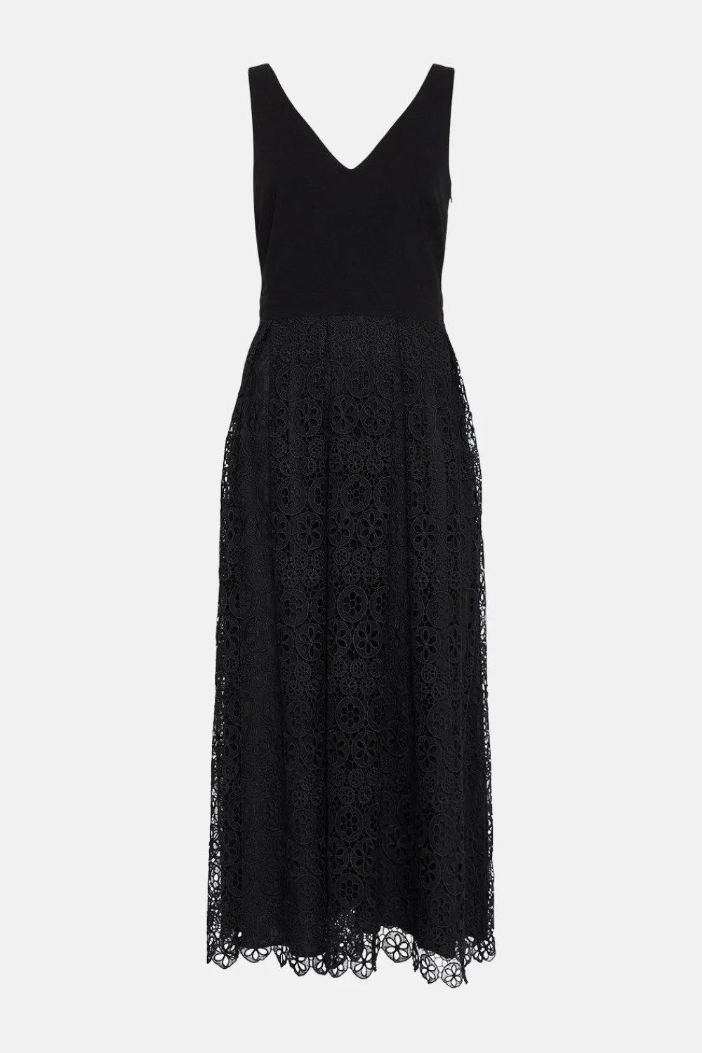 Online Oasis V Neck Lace Skirt Midi Dress Black