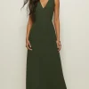 Hot Oasis V Neck Sleeveless Dress Khaki