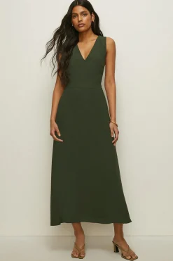 Hot Oasis V Neck Sleeveless Dress Khaki