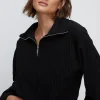 Discount Oasis Velour Rib Half Zip Sweater Camel