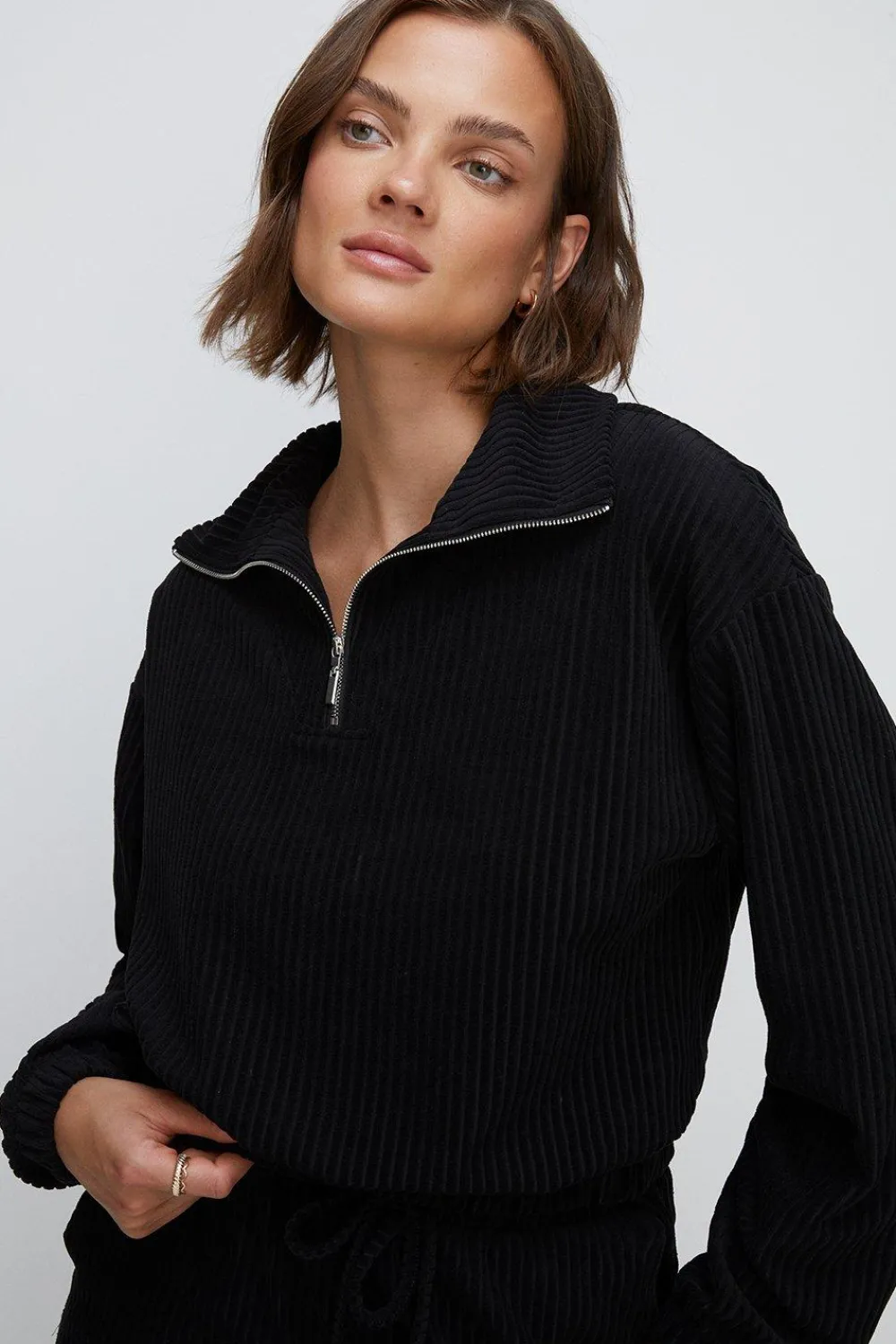 Discount Oasis Velour Rib Half Zip Sweater Camel