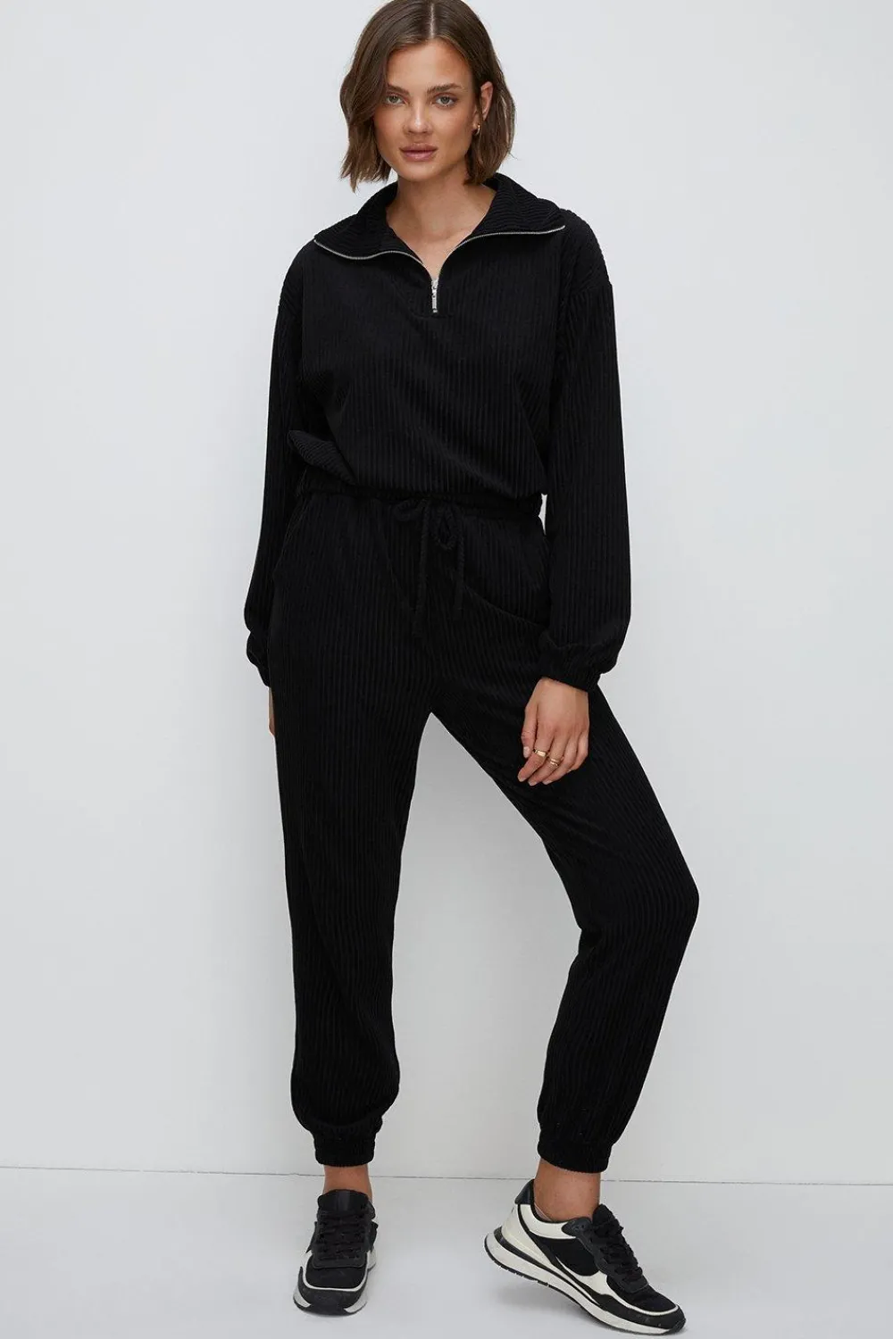 Discount Oasis Velour Rib Half Zip Sweater Camel