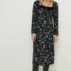 Fashion Oasis Velvet Bow Ditsy Printed Midi Dress Black