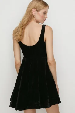 Online Oasis Velvet Corset Skater Mini Dress Hot Pink