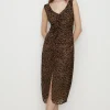 Fashion Oasis Velvet Devore Ruched Front Dress Animal