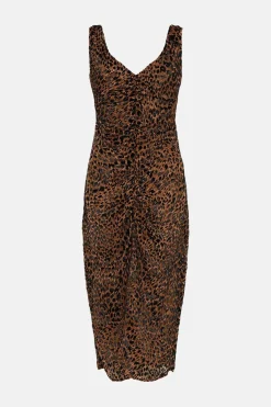 Fashion Oasis Velvet Devore Ruched Front Dress Animal