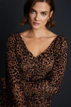 Online Oasis Velvet Devore Volume Sleeve Mini Dress Animal
