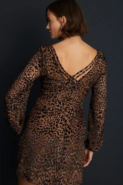 Online Oasis Velvet Devore Volume Sleeve Mini Dress Animal
