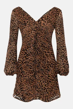 Online Oasis Velvet Devore Volume Sleeve Mini Dress Animal