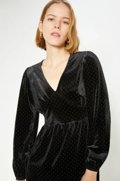 Outlet Oasis Velvet Gold Stud Mini Dress Black