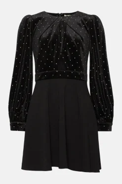 Clearance Oasis Velvet Sparkle 2 In 1 Skater Dress Black