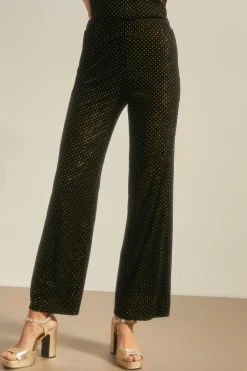 Fashion Oasis Velvet Stud Hotfix Trouser Black