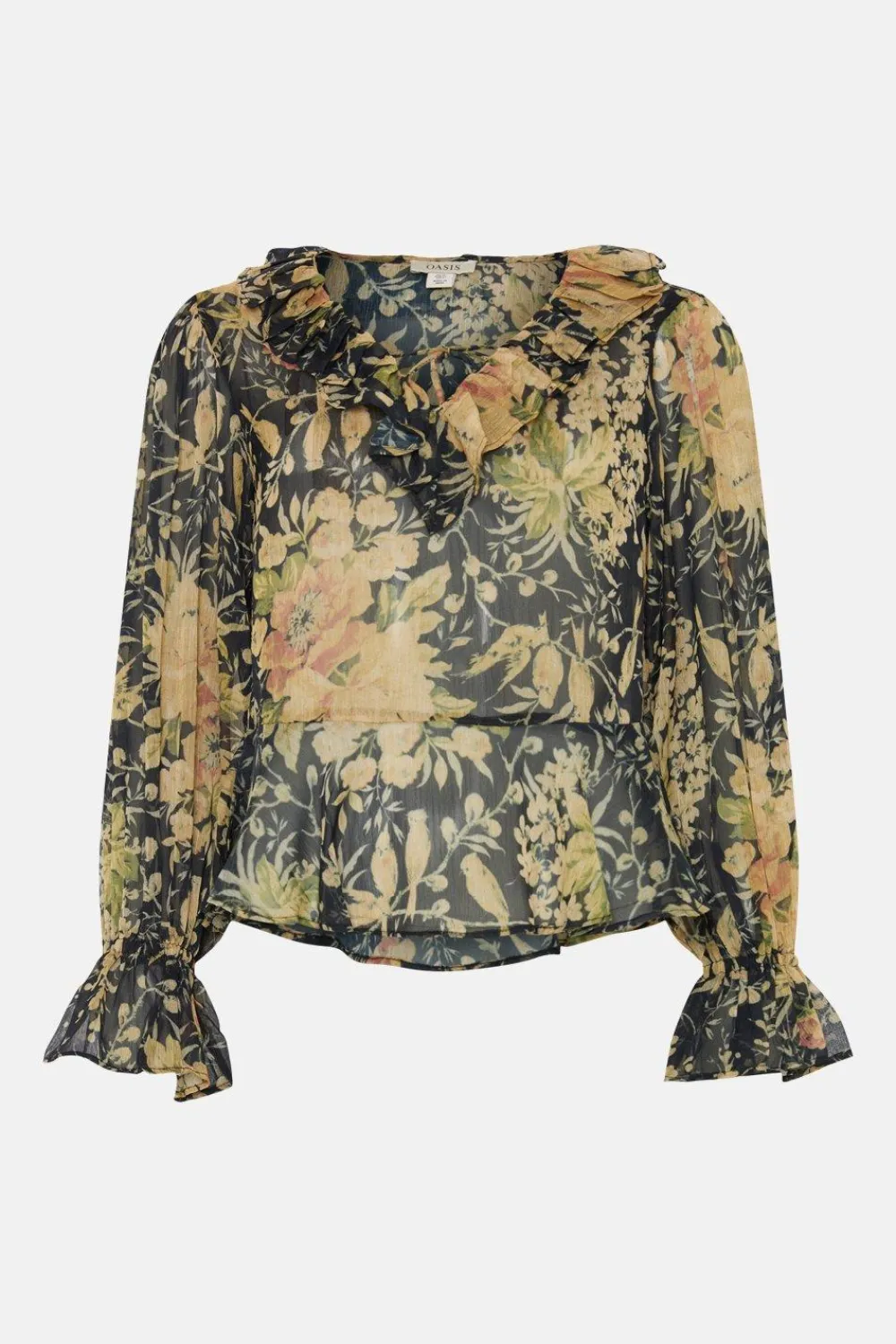 Clearance Oasis Vintage Floral Crinkle Chiffon Tie Blouse Black