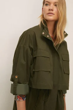 Best Oasis Waist Drawstring Midi Parka Khaki